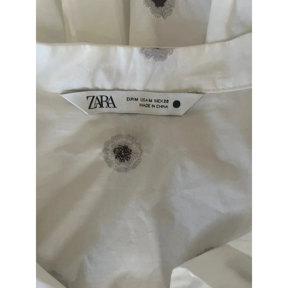 Zara White Poplin Ruffled Midi Dress Medium White Embroidered Floral - Picture 6 of 9